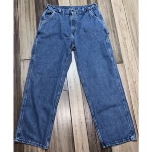 Carhartt Men's Jeans Loose Original Fit Size 35x30 Blue Denim Work Pants B13 DPS